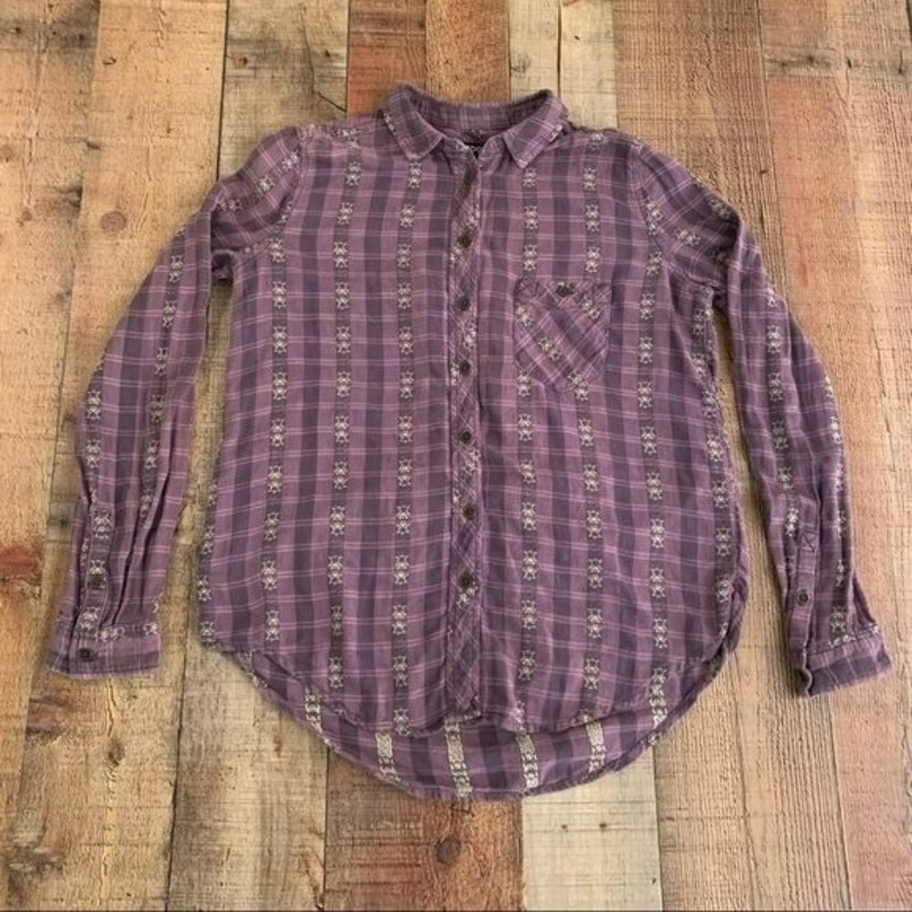 BDG womens purple and white long sleeve button up -  XS